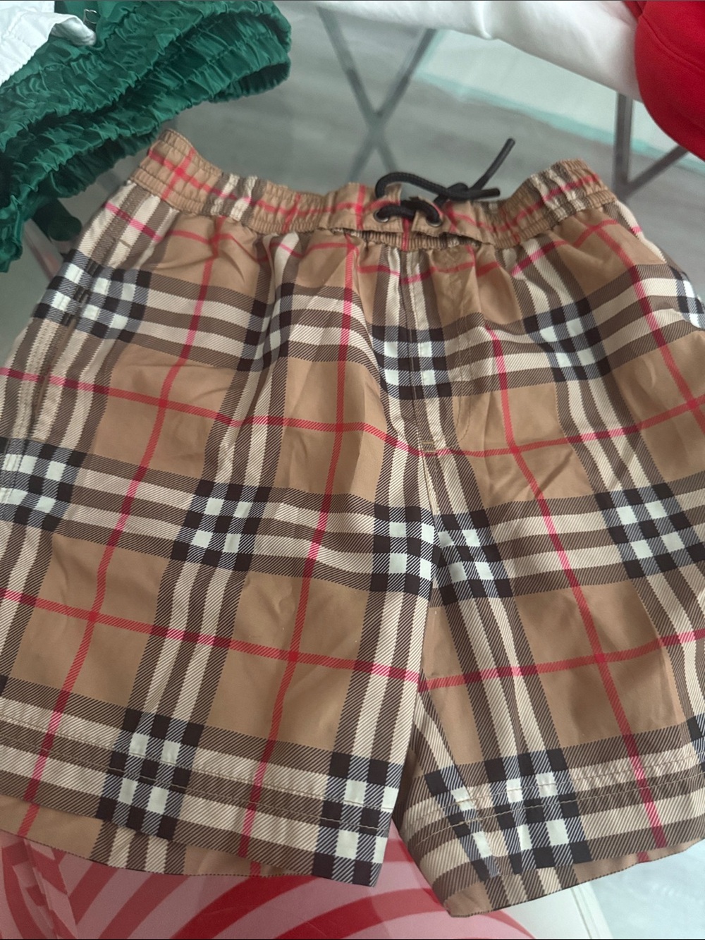 Burberry Tan Plaid Drawstring Kids Shorts